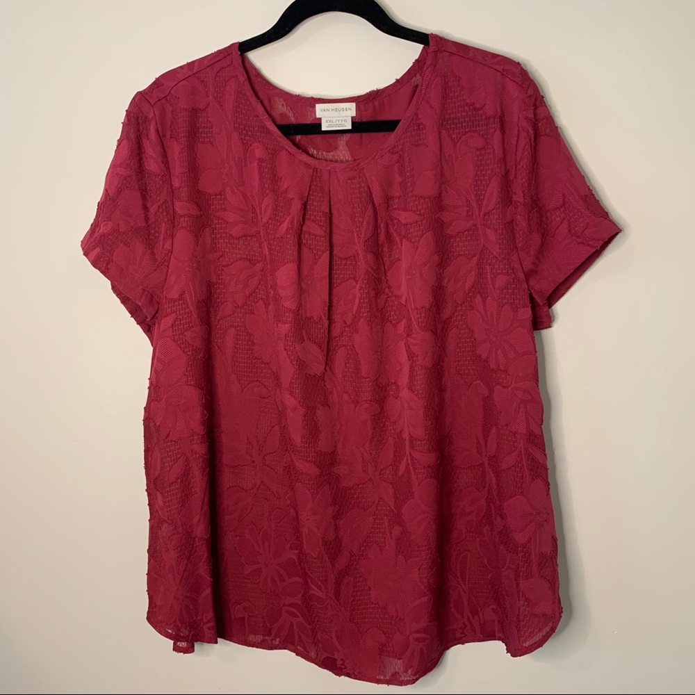 Van Heusen Burgundy Floral Textured Top
